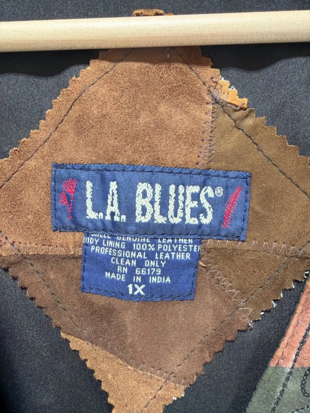LA Blues Vintage 90s Earth Tone Patchwork Leather Suede Vest With Embroidered Vi